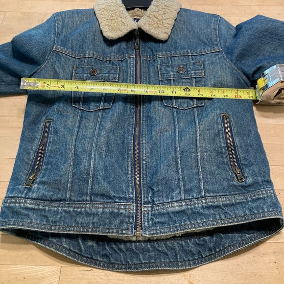 VINTAGE Y2K GAP Size XS Blue Sherpa Fleece Lined Pockets Denim Zip Jean Jacket - Picture 8 of 10